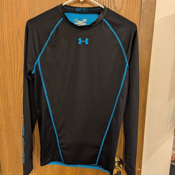 Under Armour Black and Turquoise "Army of 11" Compression Heat Gear Shirt- Large - Picture 1 of 4